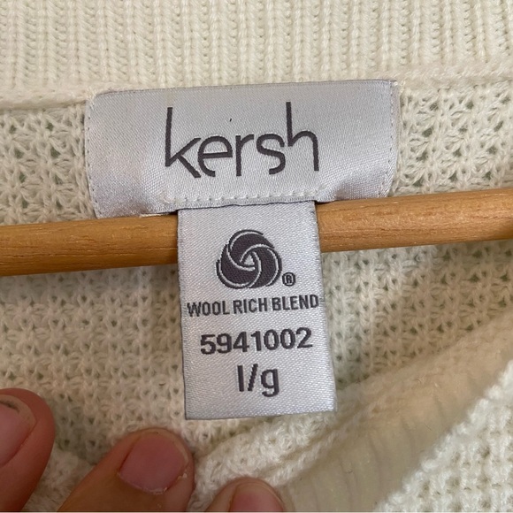 Kersh Cream Crew Neck Sweater with Ribbed Detailing merino wool blend. - Picture 3 of 6